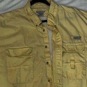 Magellan Outdoors Yellow Casual Button Down Shirt Short Sleeve